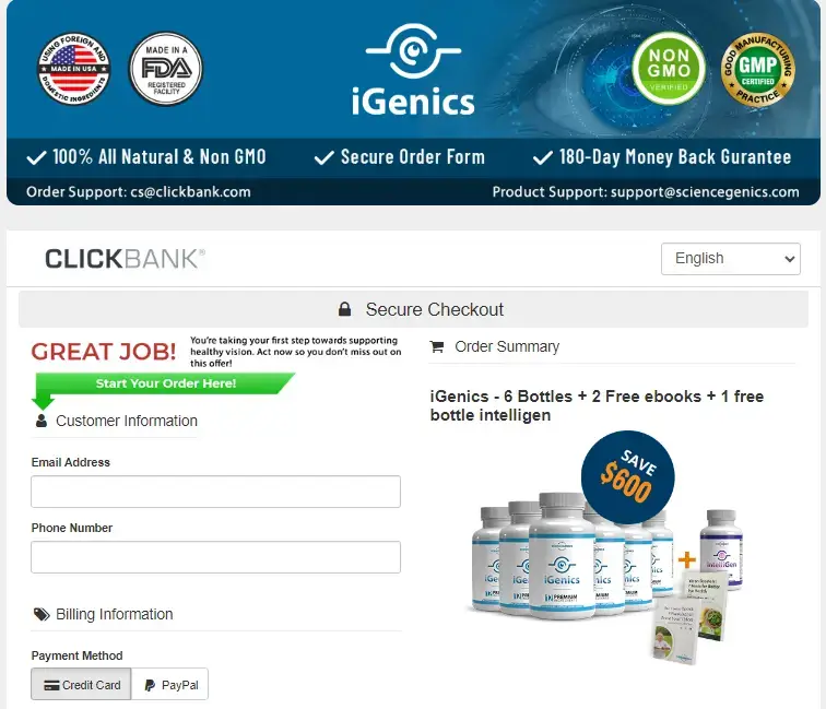 iGenics order page